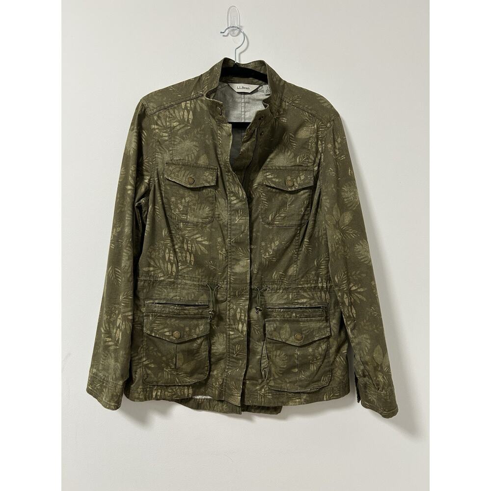 LL Bean Women’s Small Botanical Cargo Jacket Green Safari Utility Outdoor